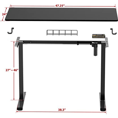 SHW 48-Inch Electric Height Adjustable Sit to Stand Desk, Black | with Hanging Hooks and Cable Management, Black Frame and Black Top - color: Black, size: 48-Inch