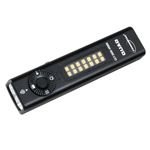PowerTac Quad 2000 Lumen Flashlight, 4-in-1 Flat Design | USB-C Rechargeable, Multi-Light EDC Light - color: Black