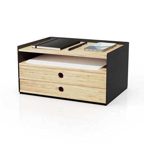 Prosumer's Choice 3-Tier Bamboo Desk Organizer with 2 Drawers - Wood Paper Tray for Clean Desktop Setup - Compact Office Storage Solution - Stylish Desktop Organizer, 12.5" L x 8.8" W x 1.6" H - size: 3 Tier & 2 Drawer