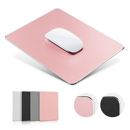 HONKID Metal Aluminum Mouse Pad Pink, Office and Gaming Thin Hard Mouse Mat Double Sided Waterproof Fast and Accurate Control Mousepad for Laptop, Computer and PC,9.06"x7.08",Rose Gold - color: Rose gold, size: 9.1L x 7.1W inches