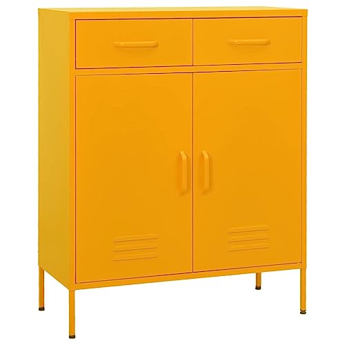 Mustard Yellow Steel Storage Cabinet, 40" Metal Sideboard Buffet Credenza with 2 Doors and 2 Drawers, Accent Floor Cupboard Organizer for Living Room, Home Office - color: Yellow, size: Large