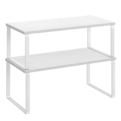 SONGMICS Cabinet Organizer Shelf, Set of 2 Spice Rack, Kitchen Storage | Kitchen Counter Storage Spice Rack, Steel, Particleboard, Snow White and Matte White, BYSTRO Collection UKCS025W01 - color: Cloud White + Snow White, size: 15.6"w