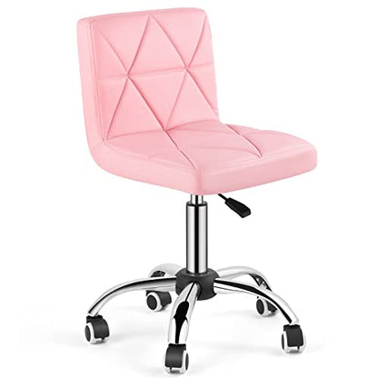 COSVALVE Armless Swivel Office Chair with Wheels, Adjustable Height | Armless Mid Back Chair With 360° Swivel, Adjustable Height & Rolling Wheels, Ideal For Home Offices, Conferences & Salons - color: Pink