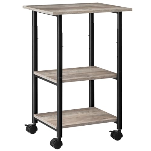 HOOBRO Printer Stand, 3-Tier Industrial Under Desk Printer Cart with Shelf, Mobile Heavy Duty Storage Rack on Wheels for Home, Office, Grey and Black BG03PS01G1 - color: Grey + Black, size: 15.7'' x 19.1''x 30''