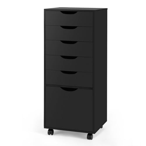 TUSY Mobile File Cabinet, 5-Drawer Storage Cabinet, Vertical Rolling Craft Storage Cabinet with Wheels & Anti-Tip Kit, for Home Office, Craft Room, Black - color: Black