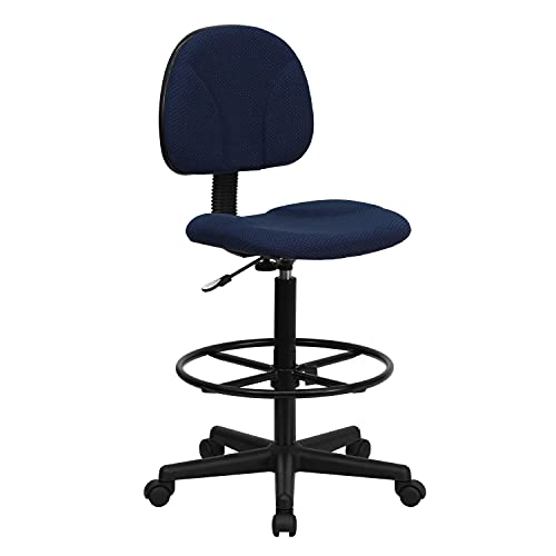 BizChair Navy Blue Patterned Fabric Adjustable Height Drafting Chair with Adjustable Foot Ring - color: Navy Blue Patterned