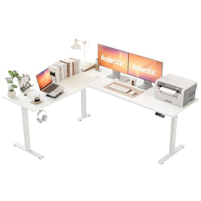 Agilestic 75 x 61 Inch L Shaped Electric Standing Desk, White - color: Pure White, size: 75x61 Inch