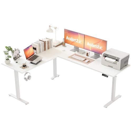Agilestic 75 x 61 Inch L Shaped Electric Standing Desk, White - color: Pure White, size: 75x61 Inch