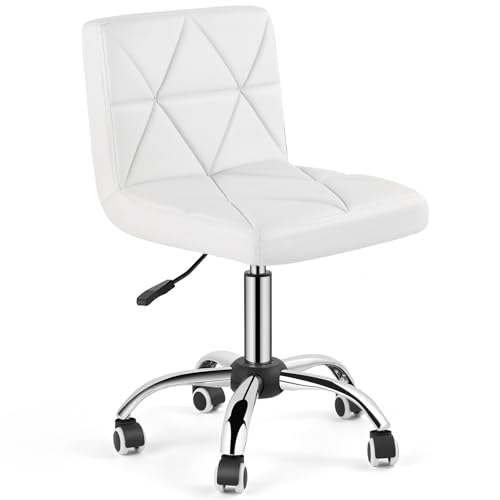 COSVALVE Armless Swivel Office Chair with Wheels, Adjustable Height | Armless Mid Back Chair With 360° Swivel, Adjustable Height & Rolling Wheels, Ideal For Home Offices, Conferences & Salons - color: White