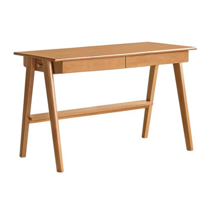 100% Solid Rubber Wood Desk Home Office Desk Mid Century Modern Writing Computer Desk with Drawer for Home Office 39.37" W Natural Wood - color: Natural Wood-rubberwood, size: 39.37"W