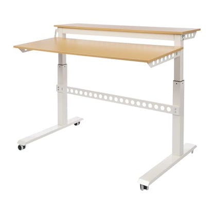 Adjustable Standing Desk, 2-Tier Standing Desk Rolling Standing Desk Mobile Desk Workstation Computer Desk with 4 Wheels for Bedrooms, Computer Rooms, Study Rooms, Offices