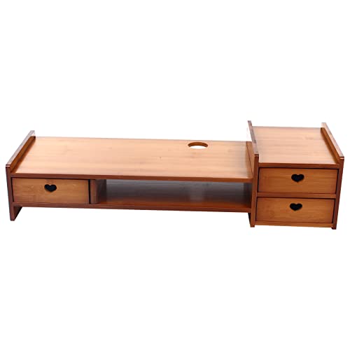 YIYIBYUS Monitor Stand Riser 2-Tier Bamboo Wood Computer Monitor Riser Stand Desktop Organizer Stand with Storage Drawer Laptop Monitor Stand Riser for Home Office