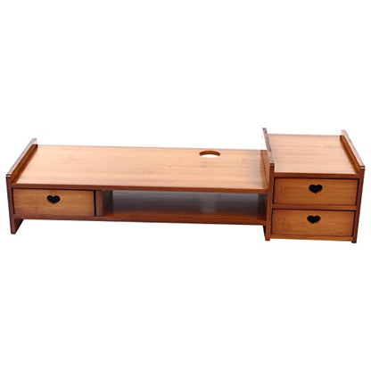 YIYIBYUS Monitor Stand Riser 2-Tier Bamboo Wood Computer Monitor Riser Stand Desktop Organizer Stand with Storage Drawer Laptop Monitor Stand Riser for Home Office