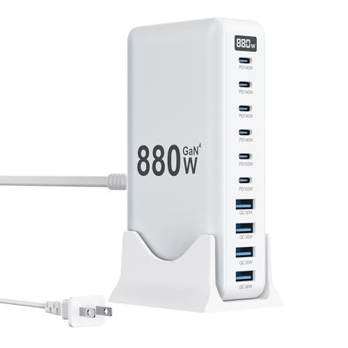 880W USB C Charger Block,10-Port USB C GaN Multiple Port Charging Station - color: White