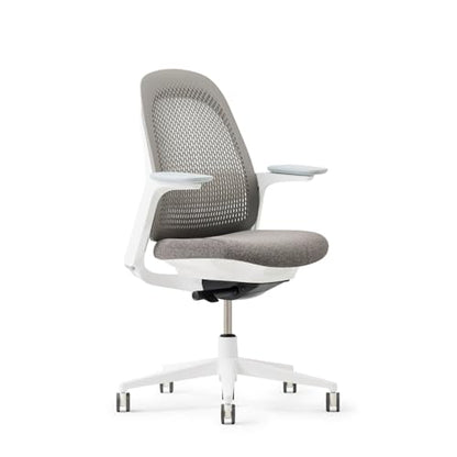 Haworth Breck Ergonomic Office Chair, Home Office Desk Chair, Stone | Computer Desk Chair with Height-Adjustable Lumbar Support, White Trim, Duo-Tone Hard Casters, and 4D-Arms - color: Stone, style: White Trim
