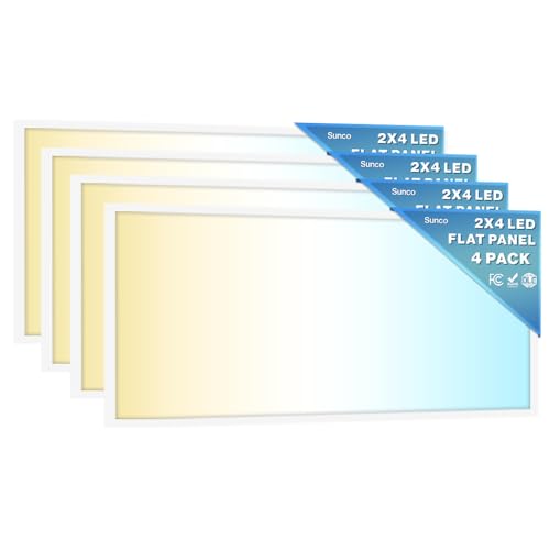 Sunco 4 Pack 2x4 LED Flat Panel Lights 3CCT Selectable, 30-50W, Dimmable | 6500LM, Selectable CCT 4000K/5000K/6000K, Selectable Wattage 30W/40W/50W, 0-10V, Office Lighting, Warehouse, Drop Ceiling