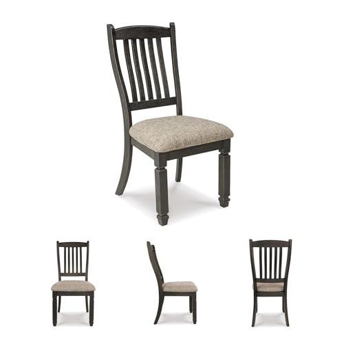 Signature Design by Ashley Tyler Creek Upholstered Dining Chairs, Set of 2 | Supportive slat-back solid and engineered wood frame, Grayish-brown cushioned seat, Reliable 250-lb capacity for daily use - color: Black