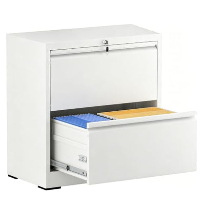 2 Drawer File Cabinet with Lock, 26.8" W Lateral Filing Cabinet - color: White, size: 26.8"W - 2 Drawer