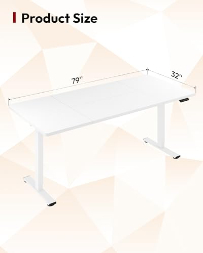 SANODESK 79''x32'' Large Electric Computer Height Adjustable Standing Desk - color: White Frame+white Top, size: 79x32"
