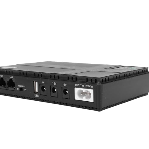 Zunate UPS Battery Backup Power Supply Compact Uninterruptible Power Supply with 6 Outputs POE LAN Port for WiFi Router Modem Camera Security System Black ABS 180x105x32mm (US Plug)