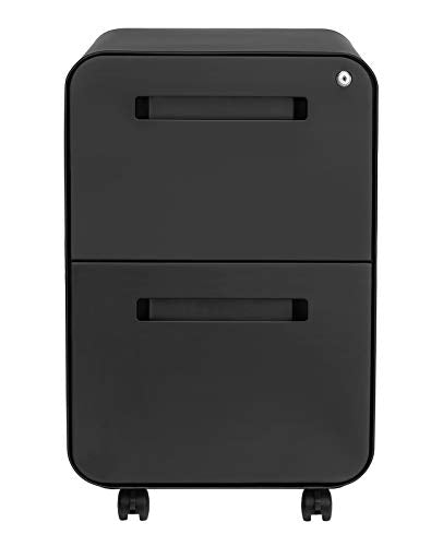Laura Davidson Furniture Stockpile 2 Drawer Mobile File Cabinet with Lock - Under Desk Metal Filing Cabinet, Legal/Letter File Folders, Wheels and Stationary Feet, Pre-Assembled, Black - color: Black