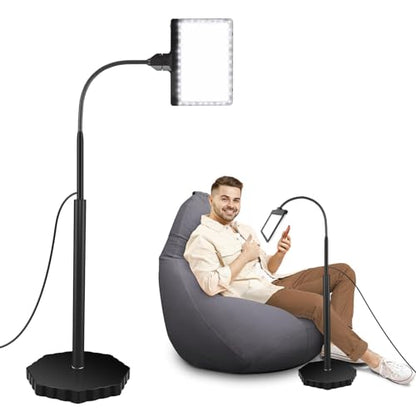 5X Magnifying Glass with Light and Stand, Adjustable Brightness Magnifying Floor Lamp, Gooseneck Arm Lighted Magnifier for Reading, Crafts and Close Work