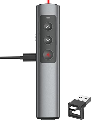 Metal Presentation Clicker for PowerPoint with 2‑in‑1 USB/Type C Receiver - style: Metal Rechargeable 01 Red Light