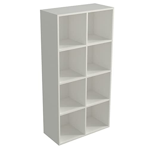 8-Cube Storage Shelf Bookcase, Warm White | Wooden 4-Tier Open Bookshelf, Fits 11×11" Bins, Vertical or Horizontal Use, Full Back Panels, For Home Office - color: Warm White, size: 8-Cube