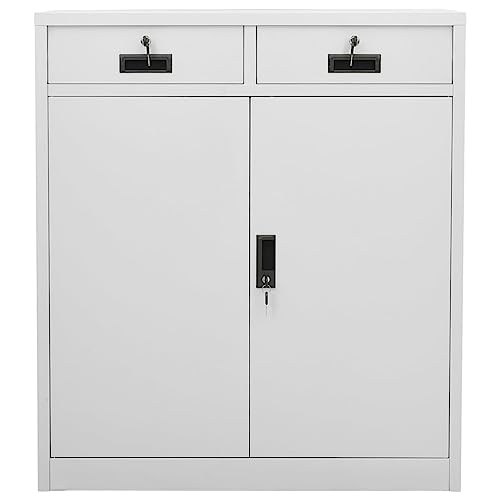Steel Office Cabinet, 2 Drawer Lateral Filing Cabinet with Lock and Adjustable Shelves, Light Gray Metal Storage Credenza for Home Office, 35.4" x 15.7" x 40.2"