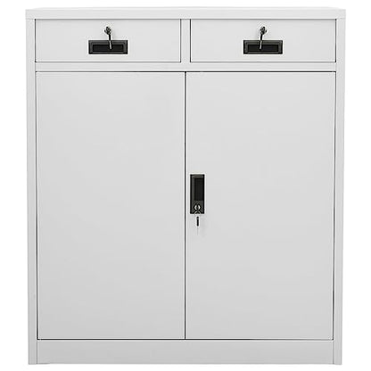 Steel Office Cabinet, 2 Drawer Lateral Filing Cabinet with Lock and Adjustable Shelves, Light Gray Metal Storage Credenza for Home Office, 35.4" x 15.7" x 40.2"