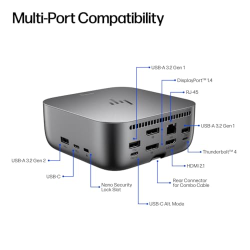 HP 180W Thunderbolt 4 Ultra Dock Port Replicator Bundle w/DKZ Hub (Universal Thunderbolt/USB-C Docking Station, Single Cable for Charging, Data Transfers to Any Brand Laptop) - style: 180W Thunderbolt 4
