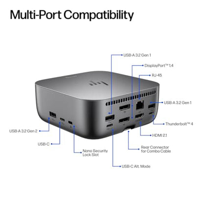 HP 180W Thunderbolt 4 Ultra Dock Port Replicator Bundle w/DKZ Hub (Universal Thunderbolt/USB-C Docking Station, Single Cable for Charging, Data Transfers to Any Brand Laptop) - style: 180W Thunderbolt 4