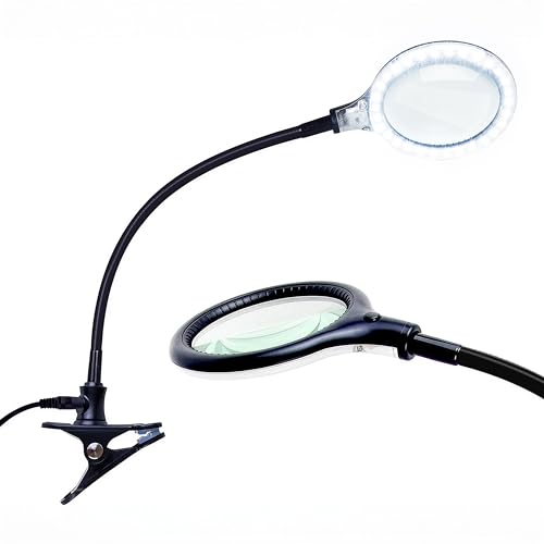 Brightech LightView Flex Magnifying Desk Lamp, 1.75X Light Magnifier, Adjustable Magnifying Glass with Light for Crafts, Reading, Close Work - color: Black