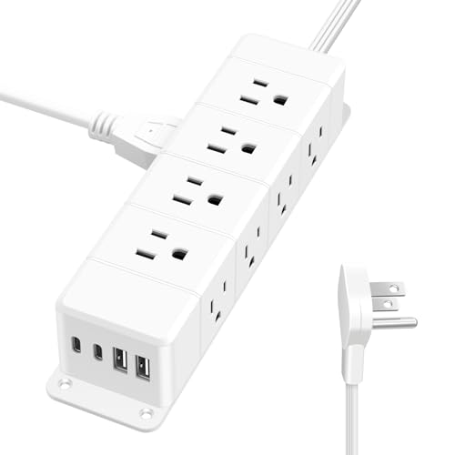 40W Under Desk Power Strip with Switch 12 Outlet 4 USB 1200J 6FT White - color: 20W_White, size: 6ft Cord