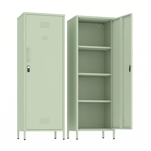 Metal Locker Storage Cabinets Lockable Single File Storage Cabinet with Door and Removable Shelves Kids Locker for School Gym Pantry Kitchen (Green) - color: Green, size: 59.06"H