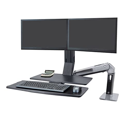 Ergotron – WorkFit-A Dual Monitor Standing Desk Converter, Sit Stand Workstation for Tabletops – Level Keyboard Tray - style: Level Keyboard Tray