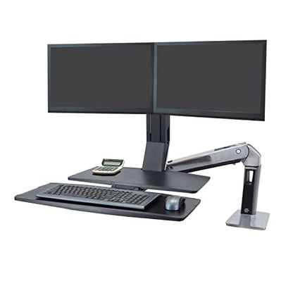 Ergotron – WorkFit-A Dual Monitor Standing Desk Converter, Sit Stand Workstation for Tabletops – Level Keyboard Tray - style: Level Keyboard Tray