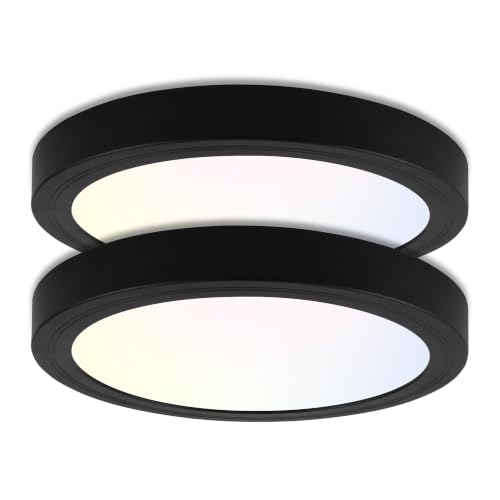 hykolity 7Inch Selectable CCT LED Flush Mount Ceiling Light,1500LM,2 Pack | 15W 3000K/4000K/5000K, Edge-Lit Flush Mount Ceiling Light Fixture for Kitchen, Bedroom, Laundry and Closet Room,Black - color: Black, size: 7 inch