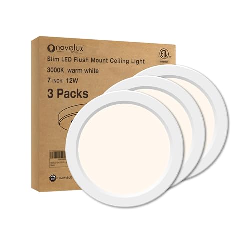 Flush Mount Ceiling Light Fixture - ETL Certified - 7 Inch Dimmable 3000K Warm White LED, 0.63'' Ultra Thin Round Design for Bedroom, Bathroom, Kitchen, Hallway, Basement, Closet (3-Pack)‌ - color: White, 3000K, size: 7 inch (3 Pack)