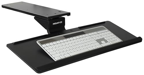 Mount-It! Under Desk Keyboard Tray, Adjustable Slide-Out Keyboard & Mouse Platform, 26.38" W × 10" D, Ergonomic Wrist Rest, Height Tilt & Swivel, Heavy-Duty Bolt-On Keyboard Drawer for Home Office