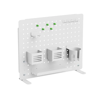 Kantek Pegboard Desktop Organizer & Accessories, Sits, Hangs or Clamps to Tables, 20.58” X 17” White Steel Privacy Panel, Cup Holder, Pen Cup, Headphone Holder, Tray, Magnets, Easy Install - color: White