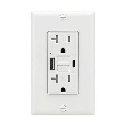 20 Amp GFCI Outlet with USB-A & C Ports, White, 1-Pack