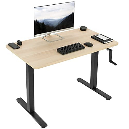 VIVO Manual Height Adjustable 43 x 24 inch Stand Up Desk, Light Wood Solid One-Piece Table Top, Black Frame, Standing Workstation with Foldable Handle, DESK-KIT-MB4C - color: Light Wood Top / Black Frame, size: 43" x 24"