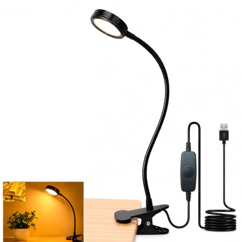 USB Clip-On Desk Lamp Eye Caring Dimmable Reading Light (Amber Light, 8W) | Dimmable, Inline Switch, 1M Timer, USB 5V Port, 1800K, 81inch Long Cable, Flexible Gooseneck， Metal Head and Clip - color: Amber Light