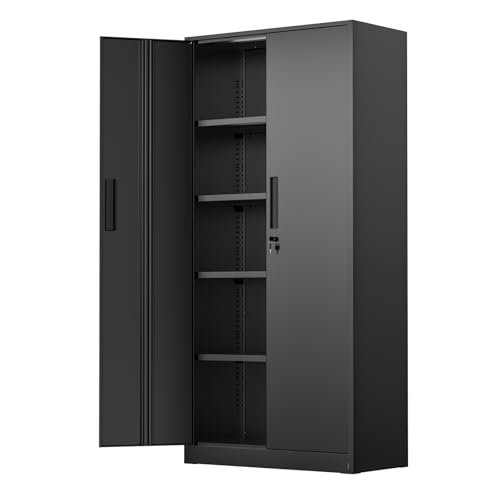 SUNCROWN Metal Storage Cabinets with Lock, Tool Cabinet, 72" Locking Steel Storage, Tall Locker Organizer Garage Cabinets with 2 Doors and 4 Shelves for Home,Office,Warehouse,Garage,School(Black) - color: Black, size: 72"H x 32"W x 16"D