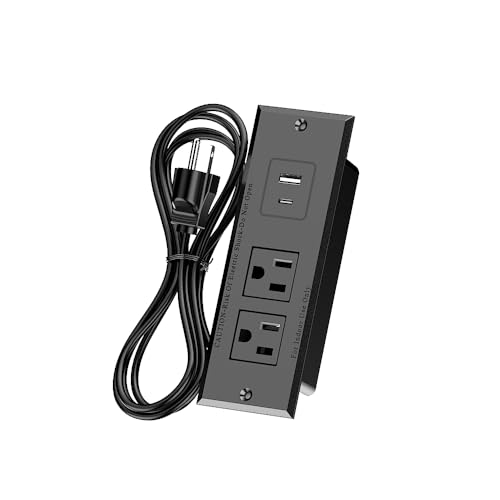 Recessed Power Strip with USB-C USB-A Conference Recessed Outlet, Space-Saver for Furniture Side Table, 2 AC Outlets, 2 USB Ports, with 1.5M/4.92FT Cord, for Home - color: Black