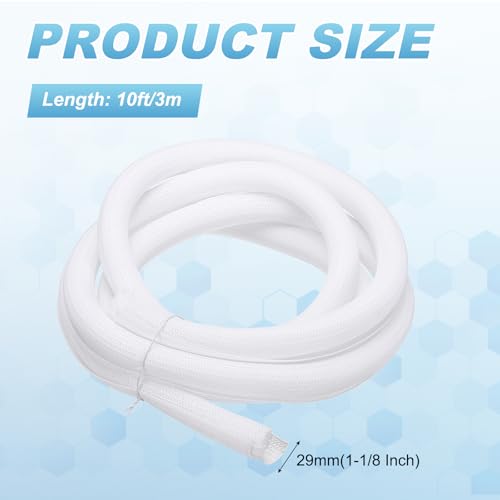 MECCANIXITY Split Sleeve Wire Loom 1-1/8" 10Ft White Self Wrapping Braided Sleeve UL94-V2 Fireproof PET Sleeving for Automotive, Home Cable Management - color: White, size: 1-1/8" x 10Ft