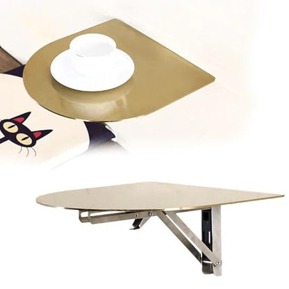 Small Wall-Mounted Table, Semi-Circle Folding Wall Desk 12" 14" 16" Stainless Steel Fold Down Floating Desk for Small Spaces(Gold,30cm/12in) - color: Gold, size: 30cm/12in