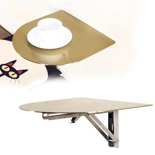 Small Wall-Mounted Table, Semi-Circle Folding Wall Desk 12" 14" 16" Stainless Steel Fold Down Floating Desk for Small Spaces(Gold,40cm/16in) - color: Gold, size: 40cm/16in