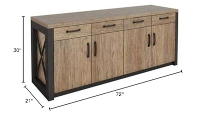 NBF Urban Work Office Credenza with Adjustable Shelves - Modern Buffet Cabinet with Storage - Credenza Storage Cabinet with 4 Drawers - Office Credenza with Gray Laminate (72" W x 21" D)